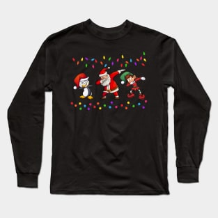 Dabbing Santa Elf penguin Christmas Long Sleeve T-Shirt